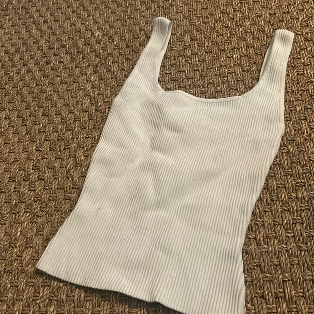 Babaton White Ribbed Tank Top